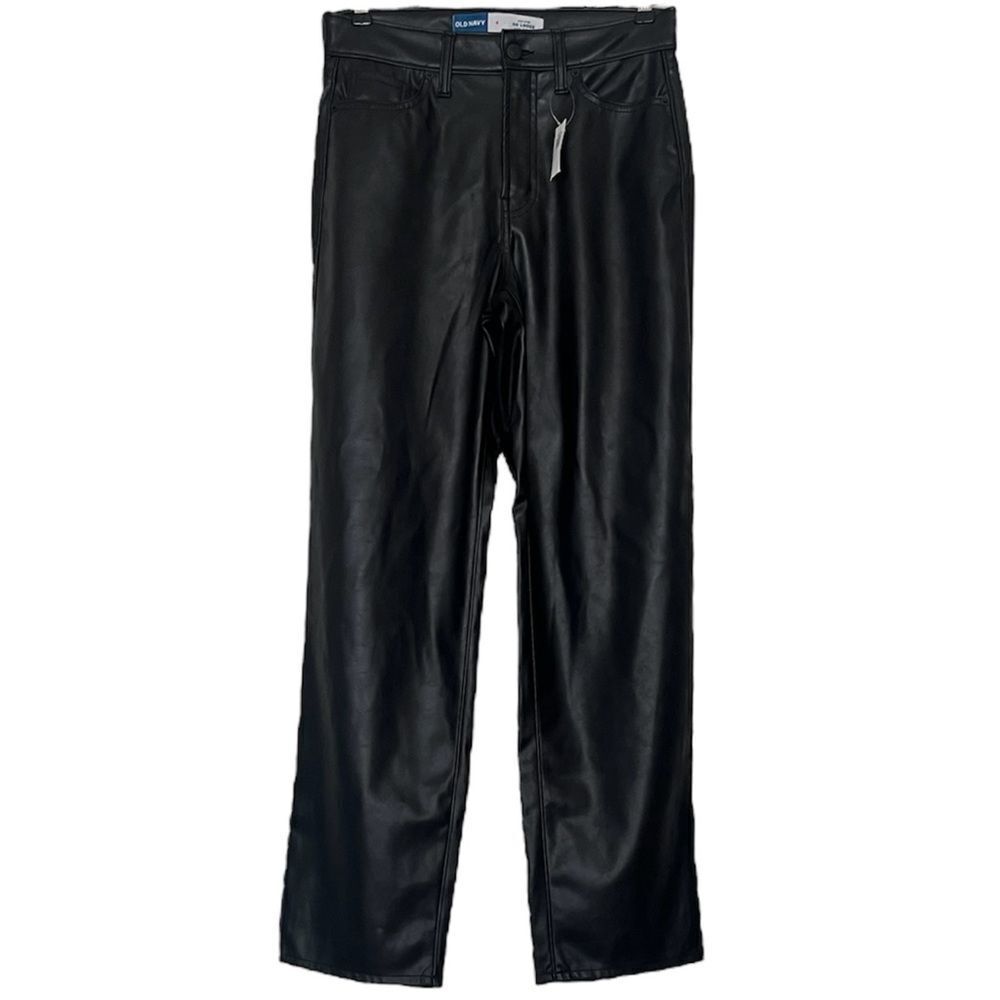 NWT Old Navy Faux Leather Pants High Rise OG Loose Relaxed Fit Vegan Black 4